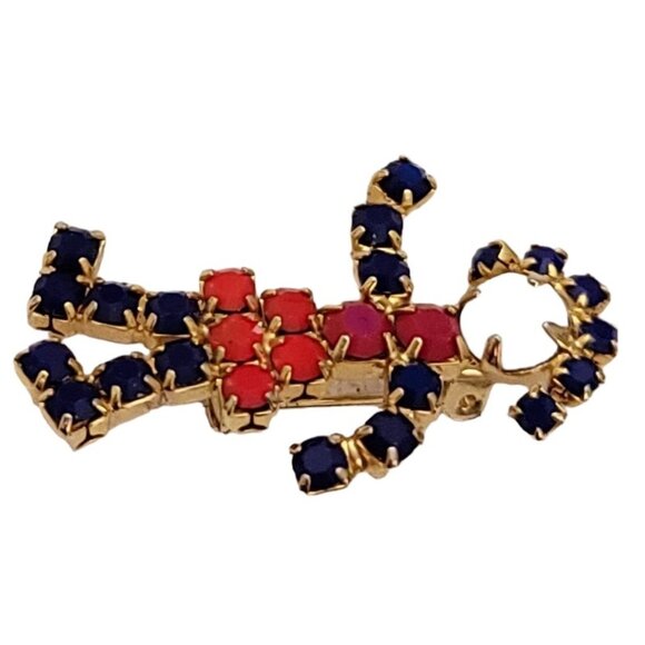 Patriotic Red White Blue Prong Set Rhinestone Girl Pin L36 - Picture 4 of 7